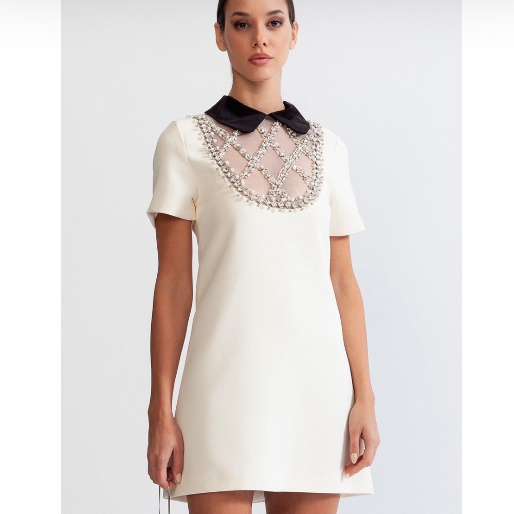 Sierra Darien pearl embellished collar dress